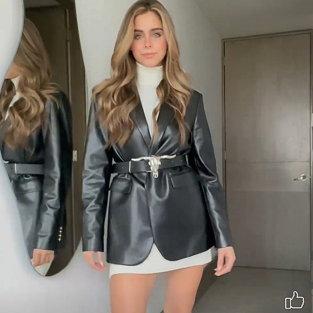 Zara Faux Leather Black Blazer - Picture 4 of 16